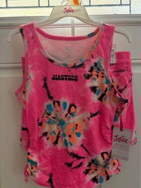 Justice Pink Tie-Dye Floral Tank Top